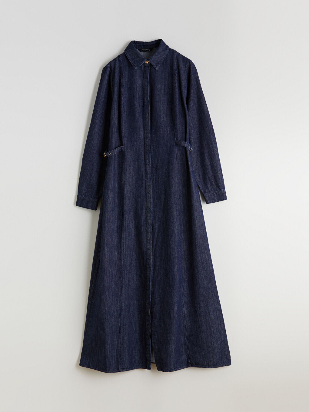 İndigo Gömlek Yaka Jean Elbise-4