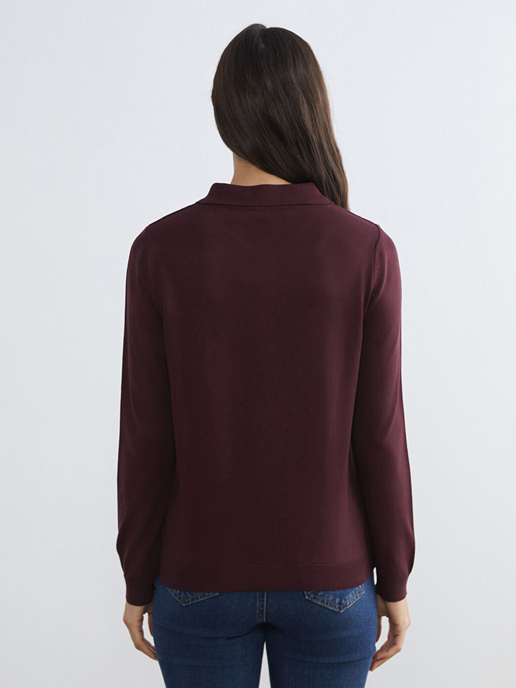 Bordo Polo Yaka Kadın Triko Kazak-3