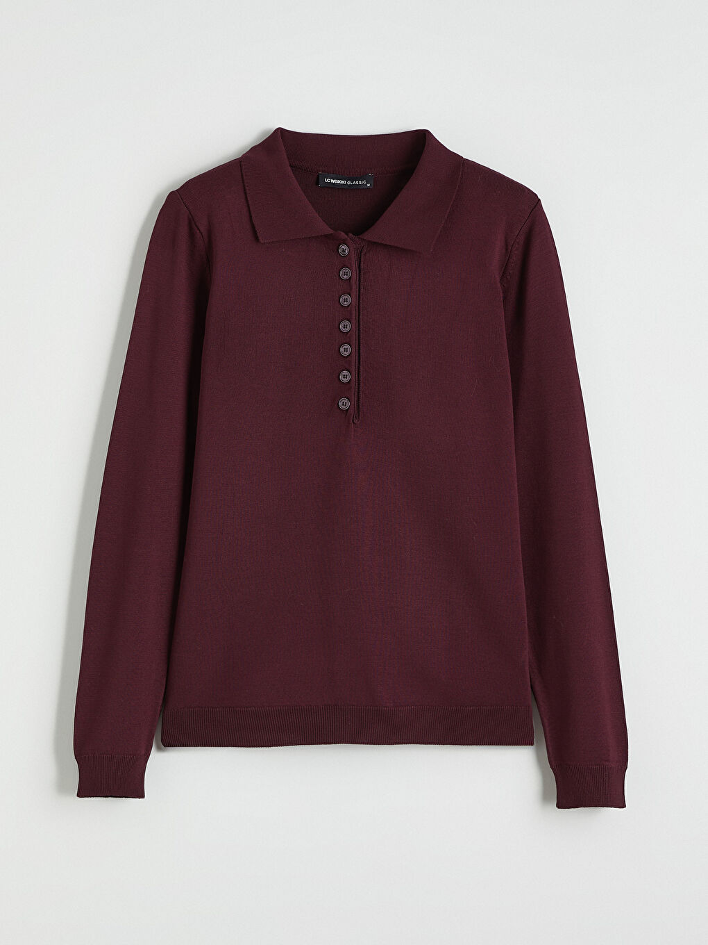 Bordo Polo Yaka Kadın Triko Kazak-4