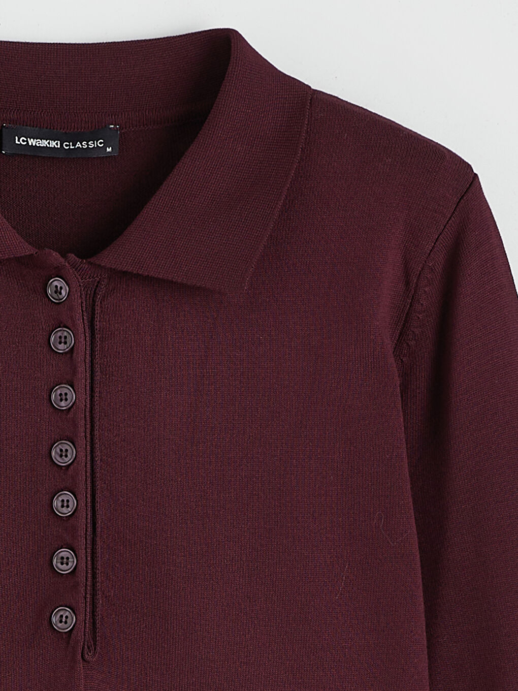 Bordo Polo Yaka Kadın Triko Kazak-5