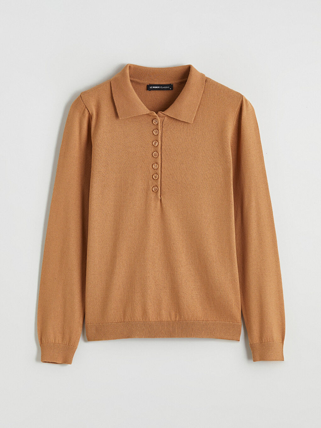 Kahverengi Polo Yaka Kadın Triko Kazak-4