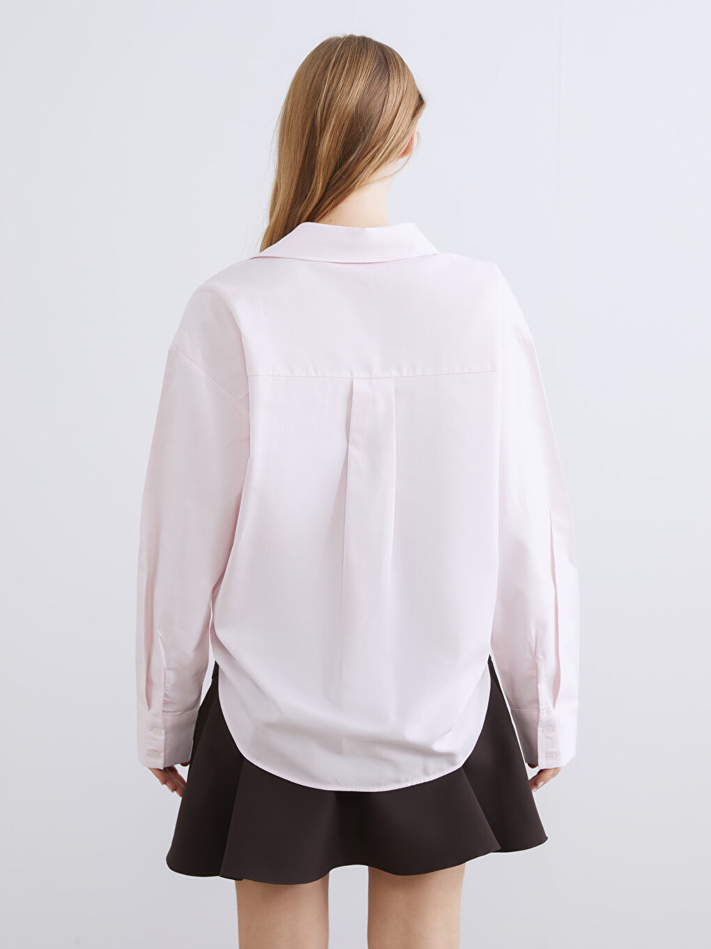 Pembe Oversize Oxford Kadın Gömlek-3