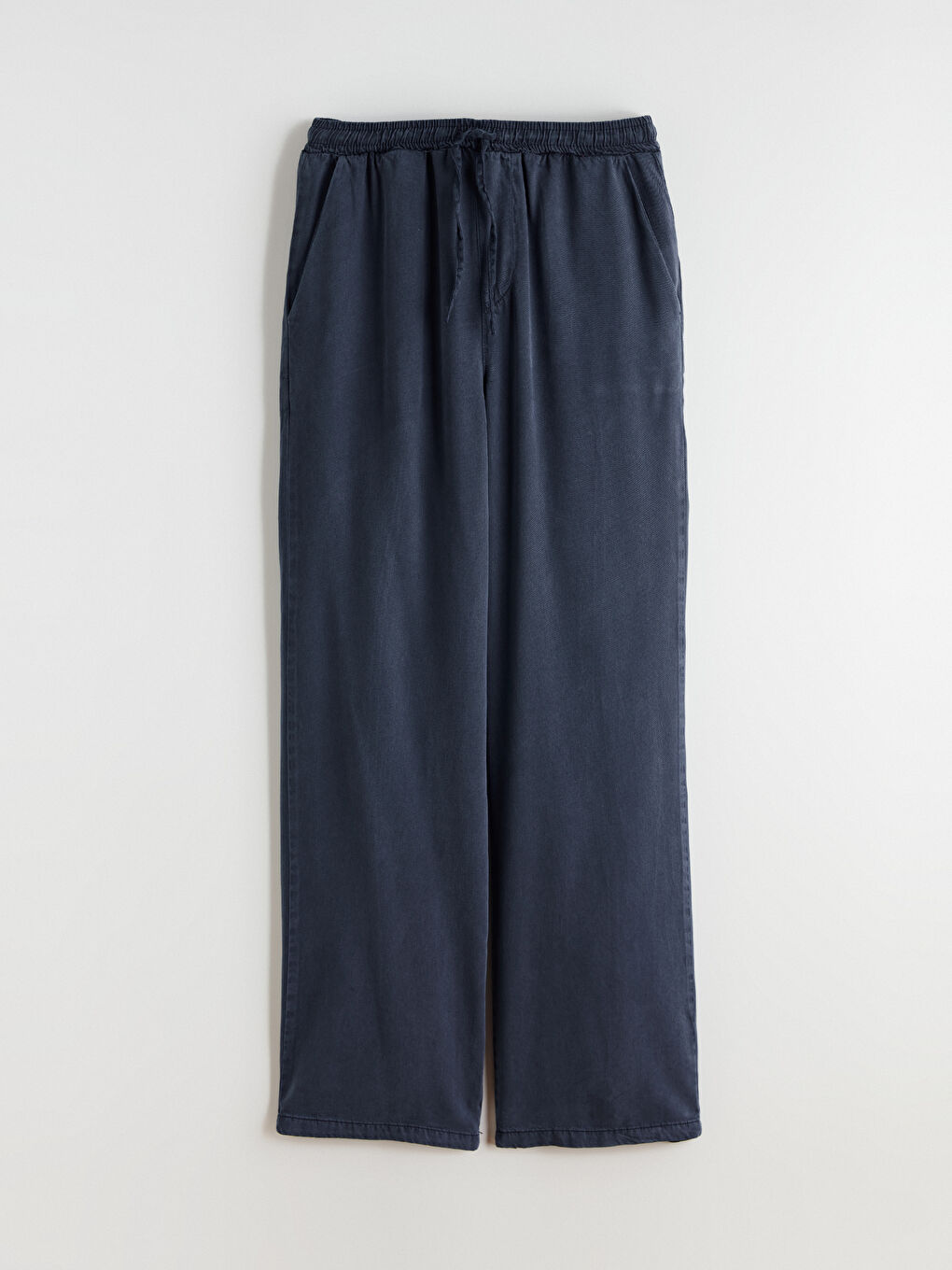 Lacivert Beli Lastikli Geniş Paça Kadın Pantolon-5