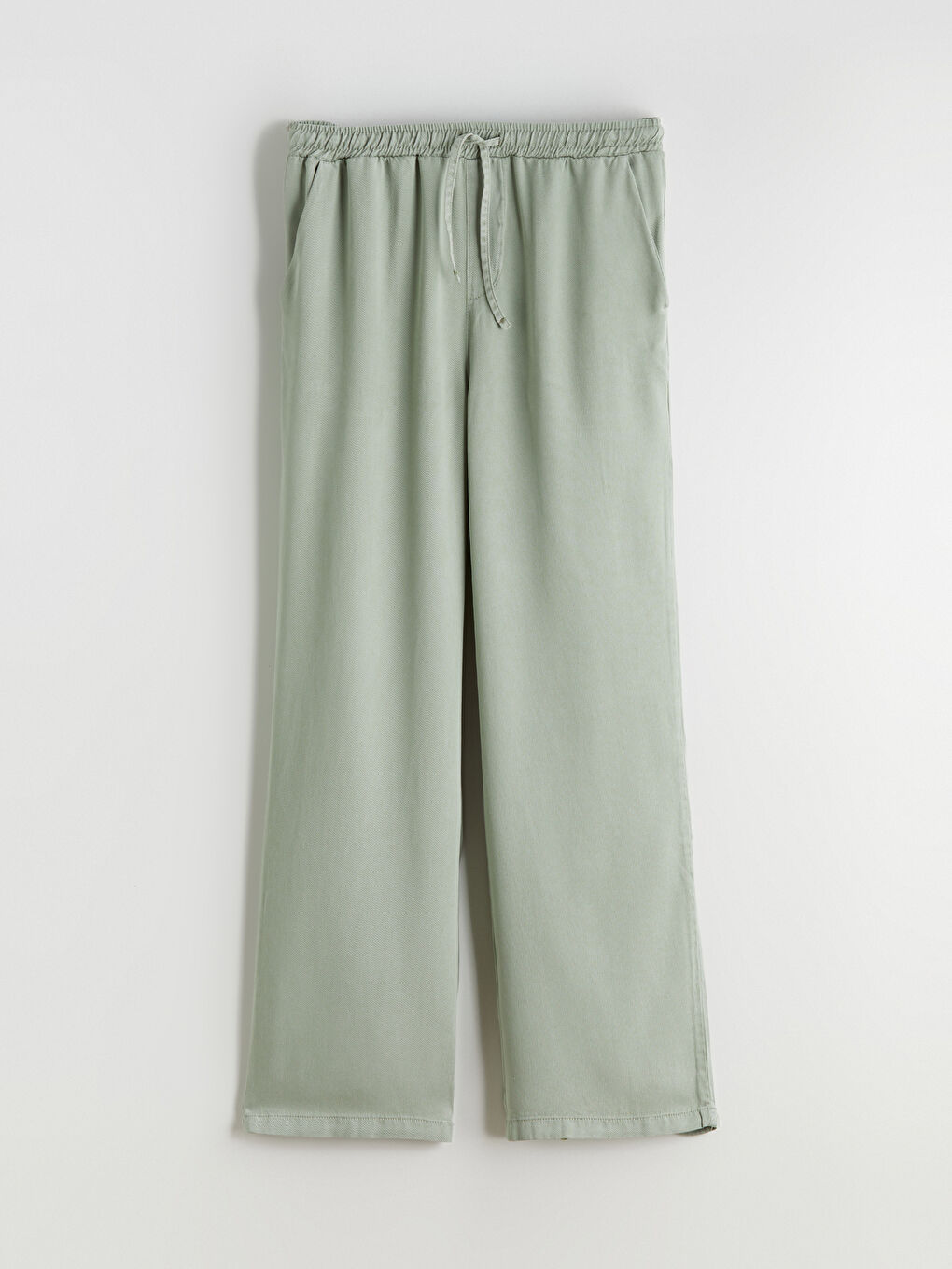 Haki Beli Lastikli Geniş Paça Kadın Pantolon-4