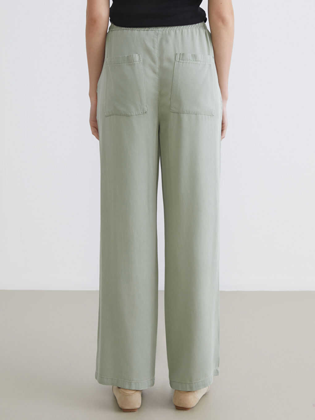 Haki Beli Lastikli Geniş Paça Kadın Pantolon-3