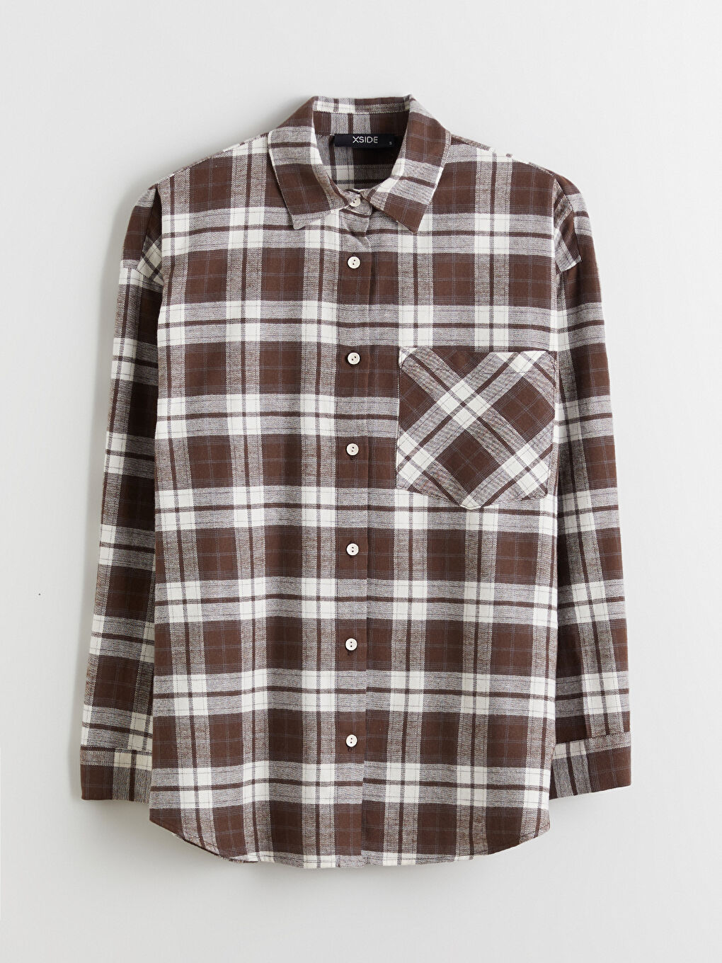Kahverengi Ekose Oversize Kadın Gömlek-4