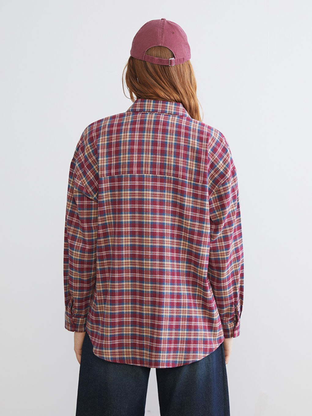 Bordo Ekose Oversize Kadın Oduncu Gömlek-3