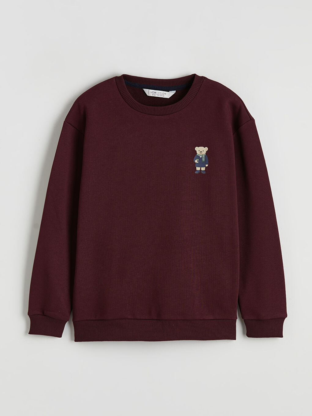 Bordo Bisiklet Yaka Ayı Teddy Baskılı Erkek Çocuk Kalın Sweatshirt