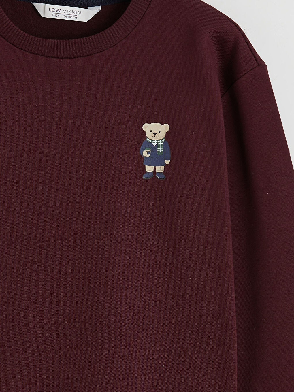 Bordo Bisiklet Yaka Ayı Teddy Baskılı Erkek Çocuk Kalın Sweatshirt-2