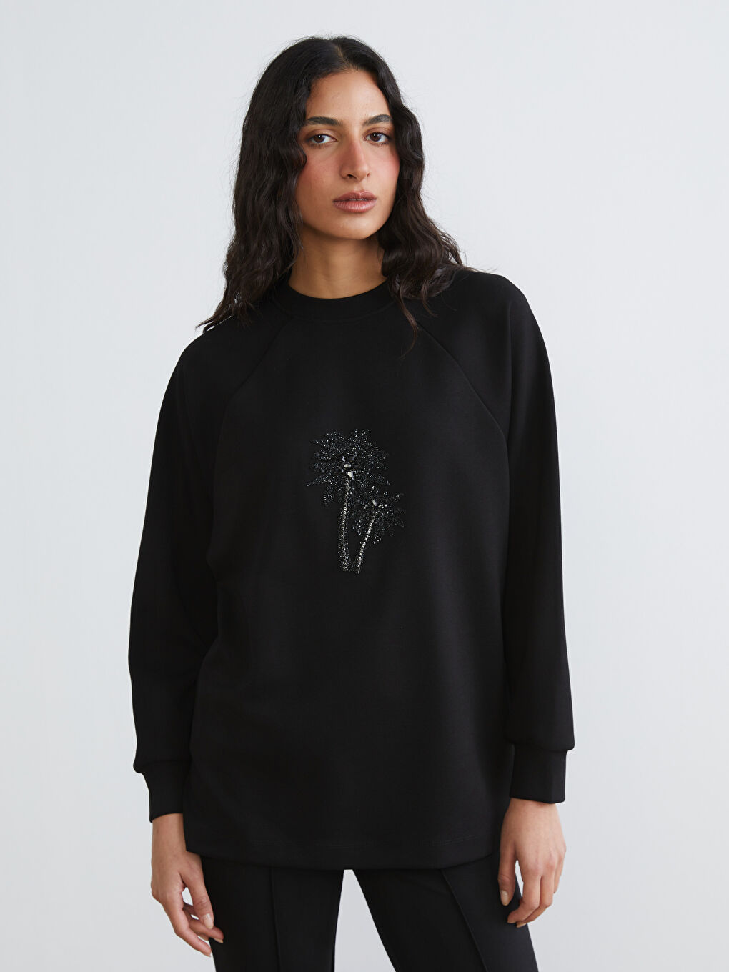 Rhinestone Embellished Oversize Women's Sweatshirt Tunic