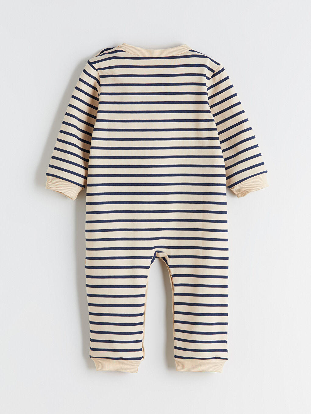 Bej Bisiklet Yaka Çizgili Erkek Bebek Tulum-2