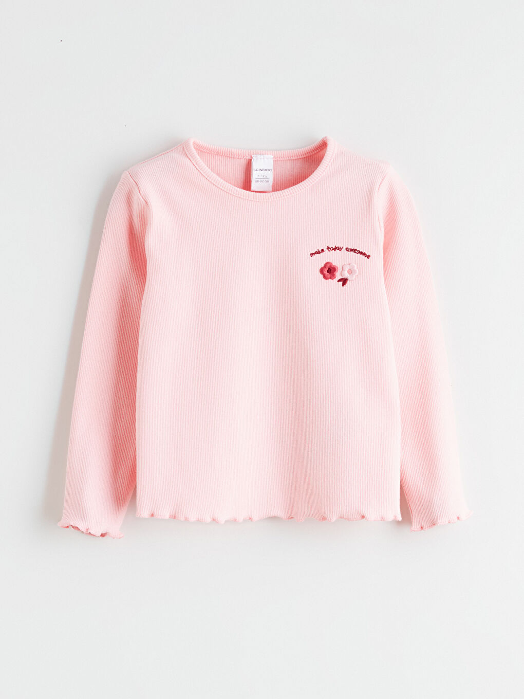 Pembe Bisiklet Yaka Çiçekli Kız Bebek Tişört