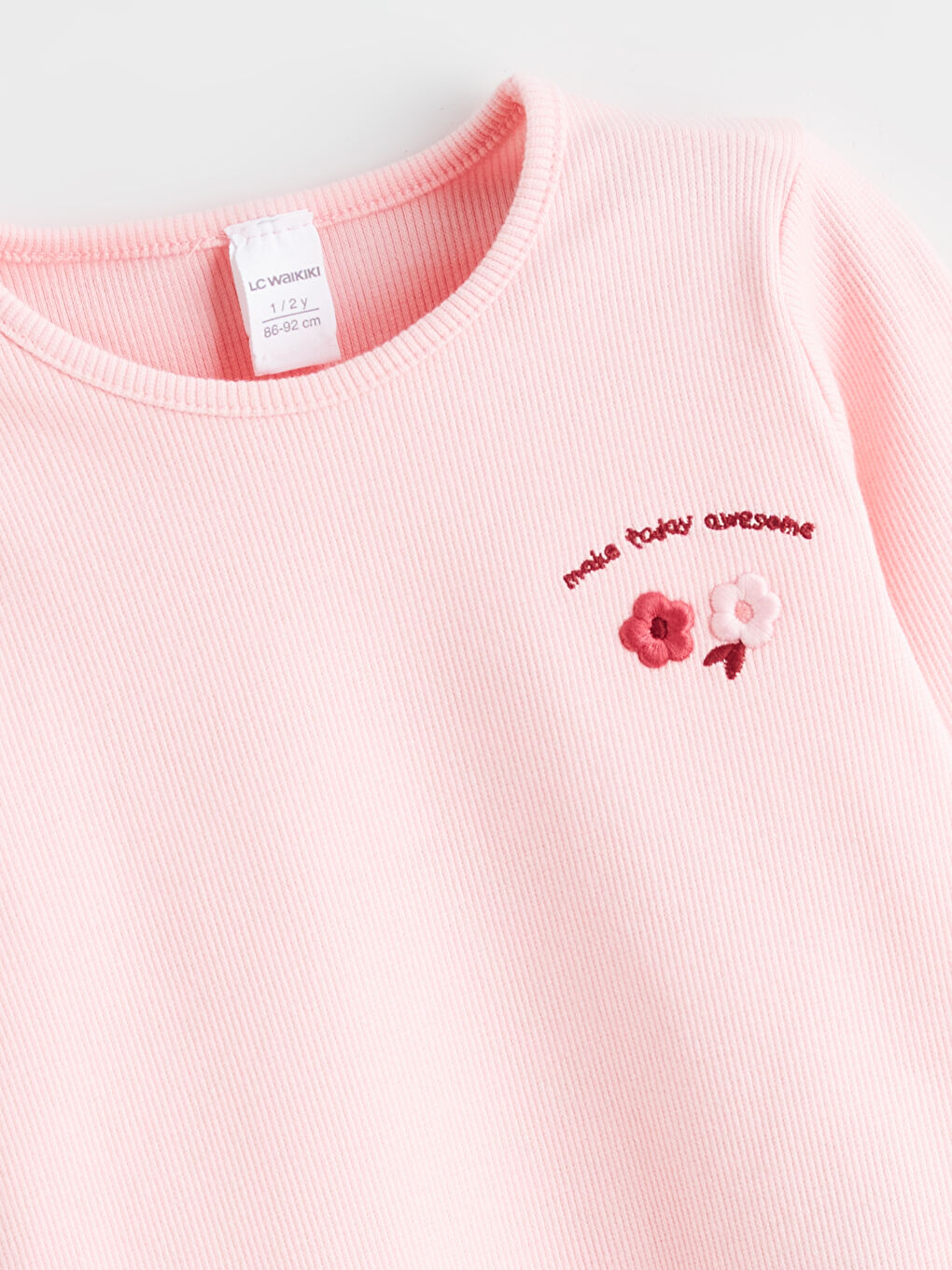 Pembe Bisiklet Yaka Çiçekli Kız Bebek Tişört-1