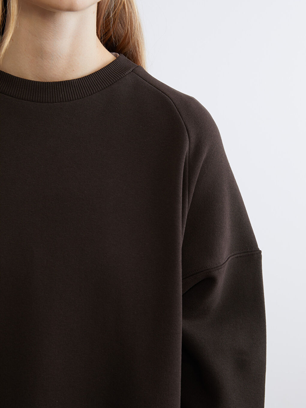 Kahverengi Bisiklet Yaka Kadın Kalın Sweatshirt-2