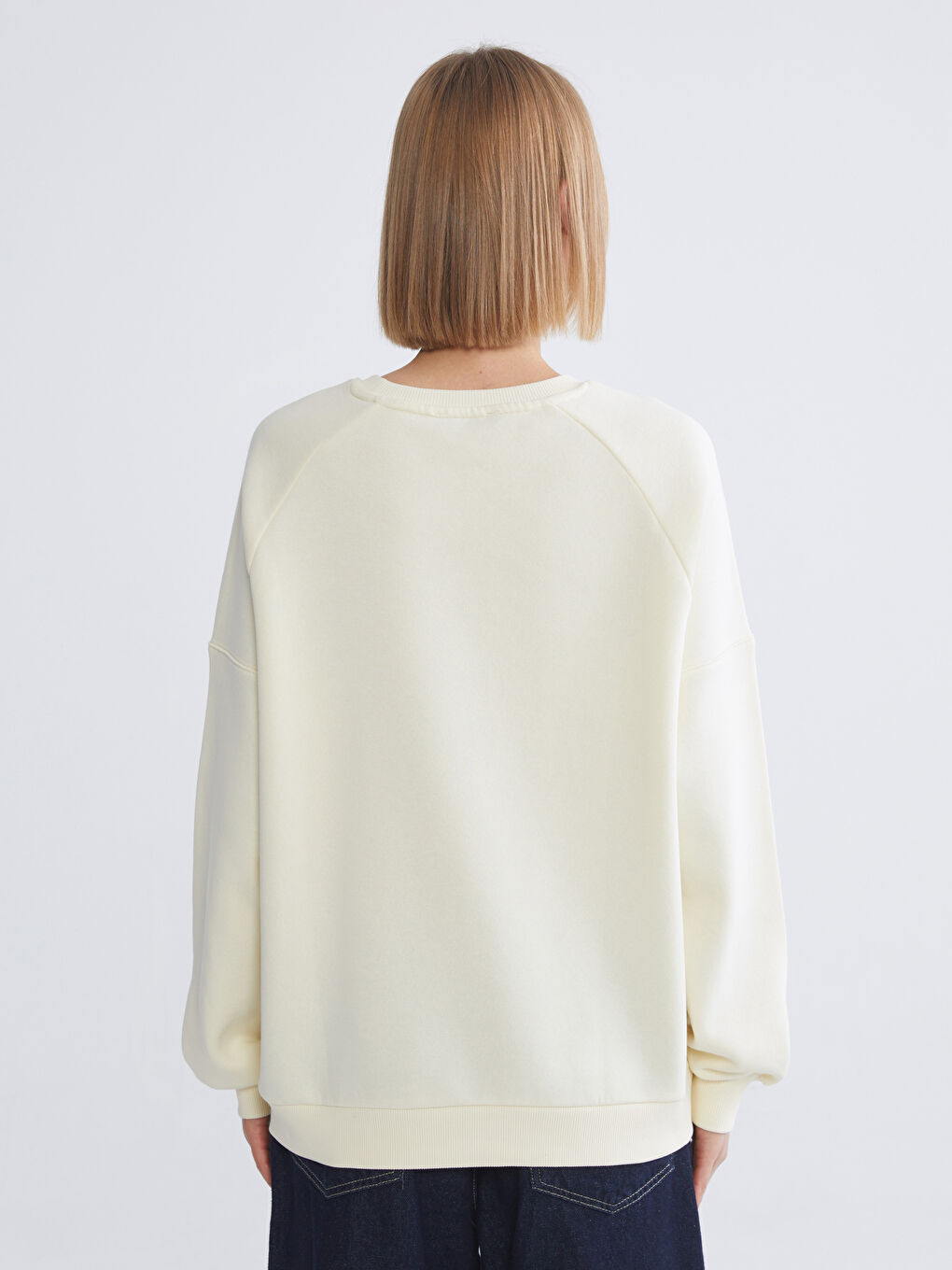 Sarı Bisiklet Yaka Kadın Kalın Sweatshirt-3