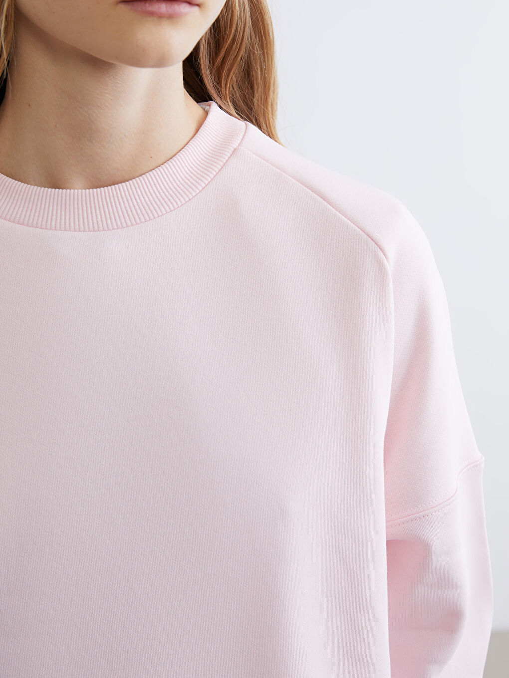 Pembe Bisiklet Yaka Kadın Kalın Sweatshirt-2