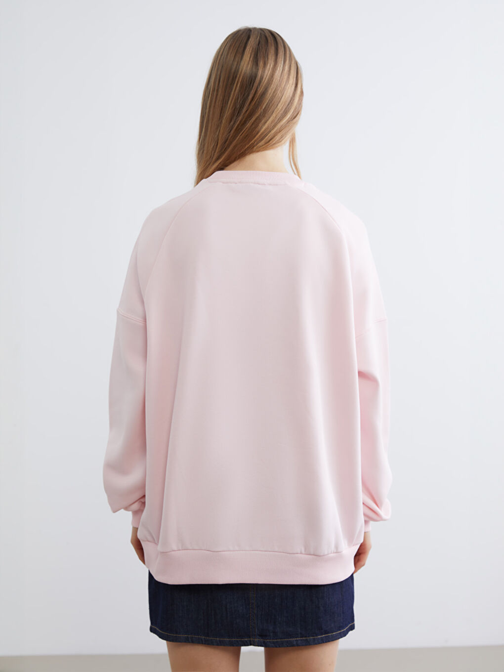 Pembe Bisiklet Yaka Kadın Kalın Sweatshirt-3