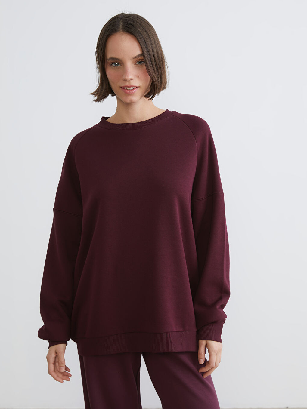 Bordo Bisiklet Yaka Kadın Kalın Sweatshirt
