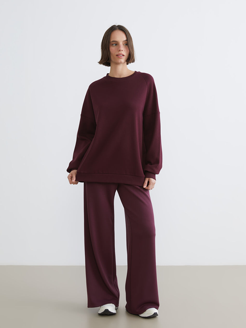 Bordo Bisiklet Yaka Kadın Kalın Sweatshirt-1