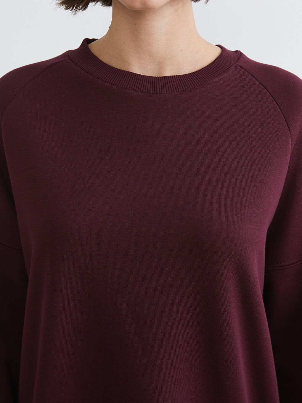 Bordo Bisiklet Yaka Kadın Kalın Sweatshirt-2