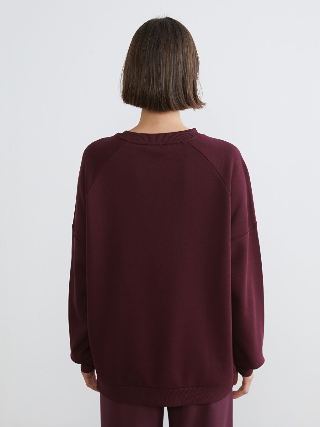 Bordo Bisiklet Yaka Kadın Kalın Sweatshirt-3