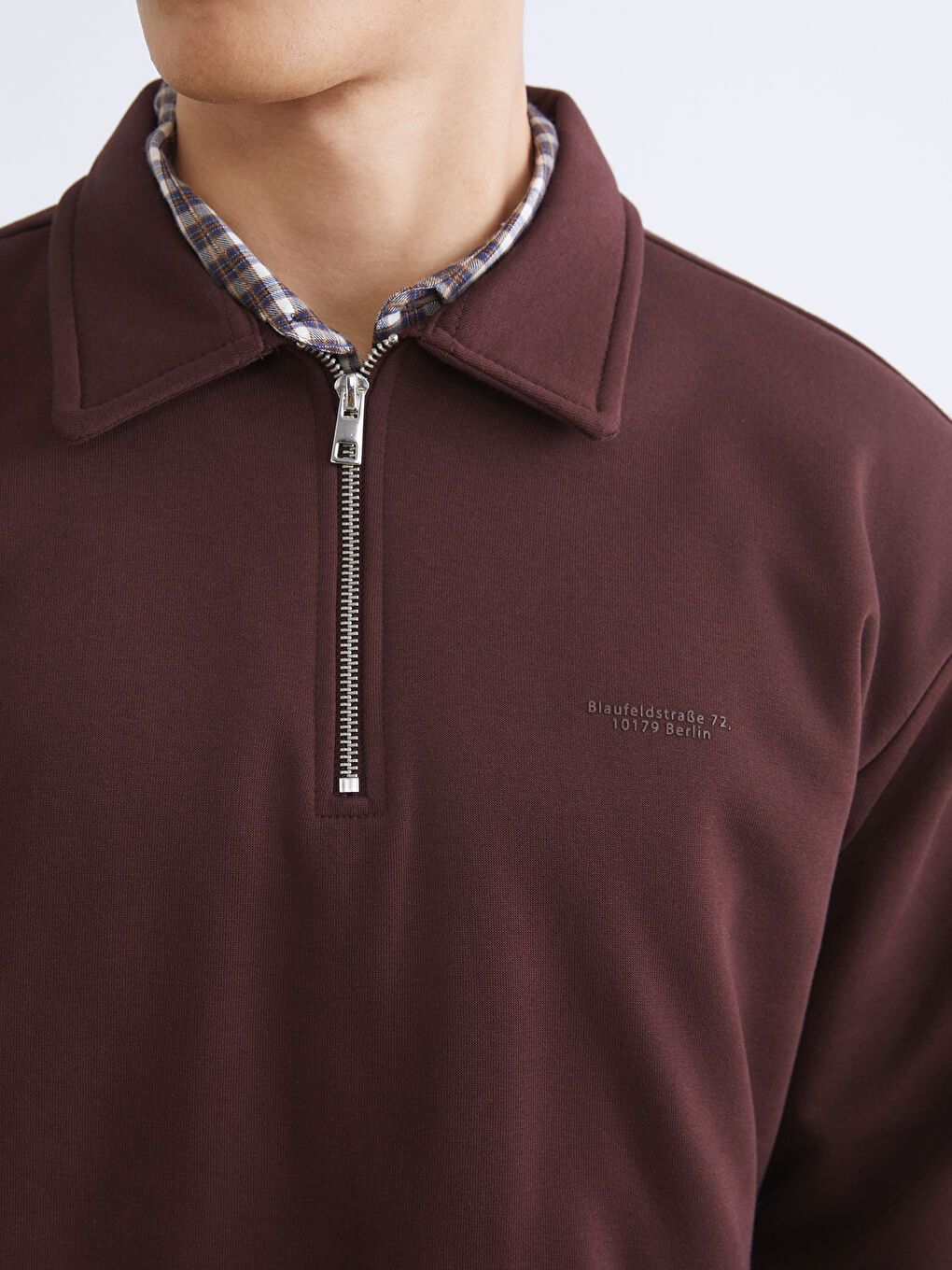 Bordo Polo Yaka Baskılı Erkek Kalın Sweatshirt-2