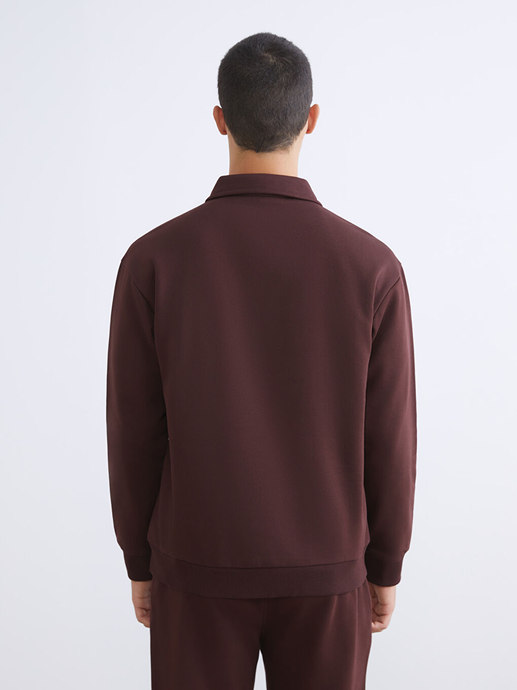 Bordo Polo Yaka Baskılı Erkek Kalın Sweatshirt-3