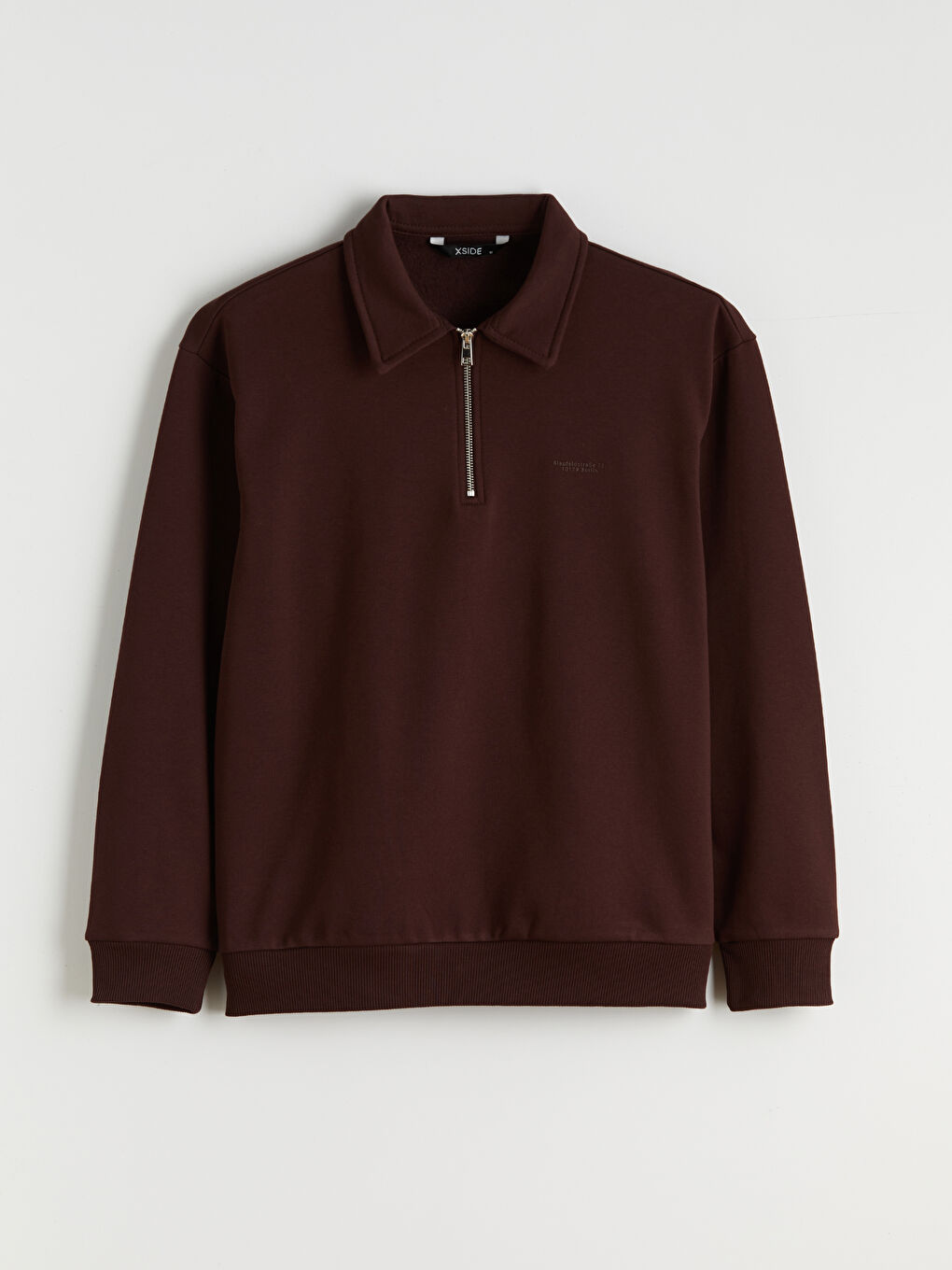 Bordo Polo Yaka Baskılı Erkek Kalın Sweatshirt-4