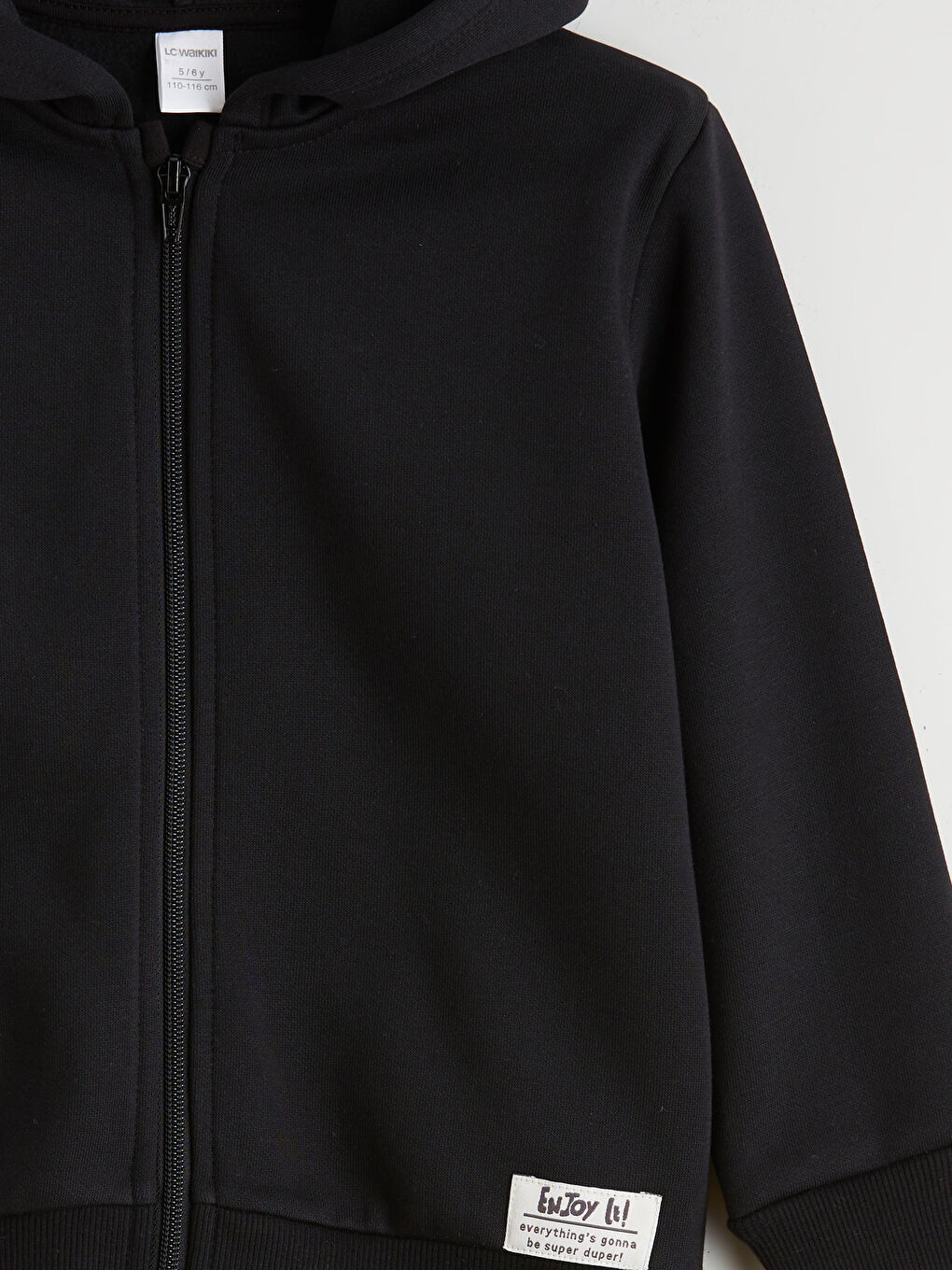 Siyah Kapüşonlu Erkek Çocuk Fermuarlı Sweatshirt-4