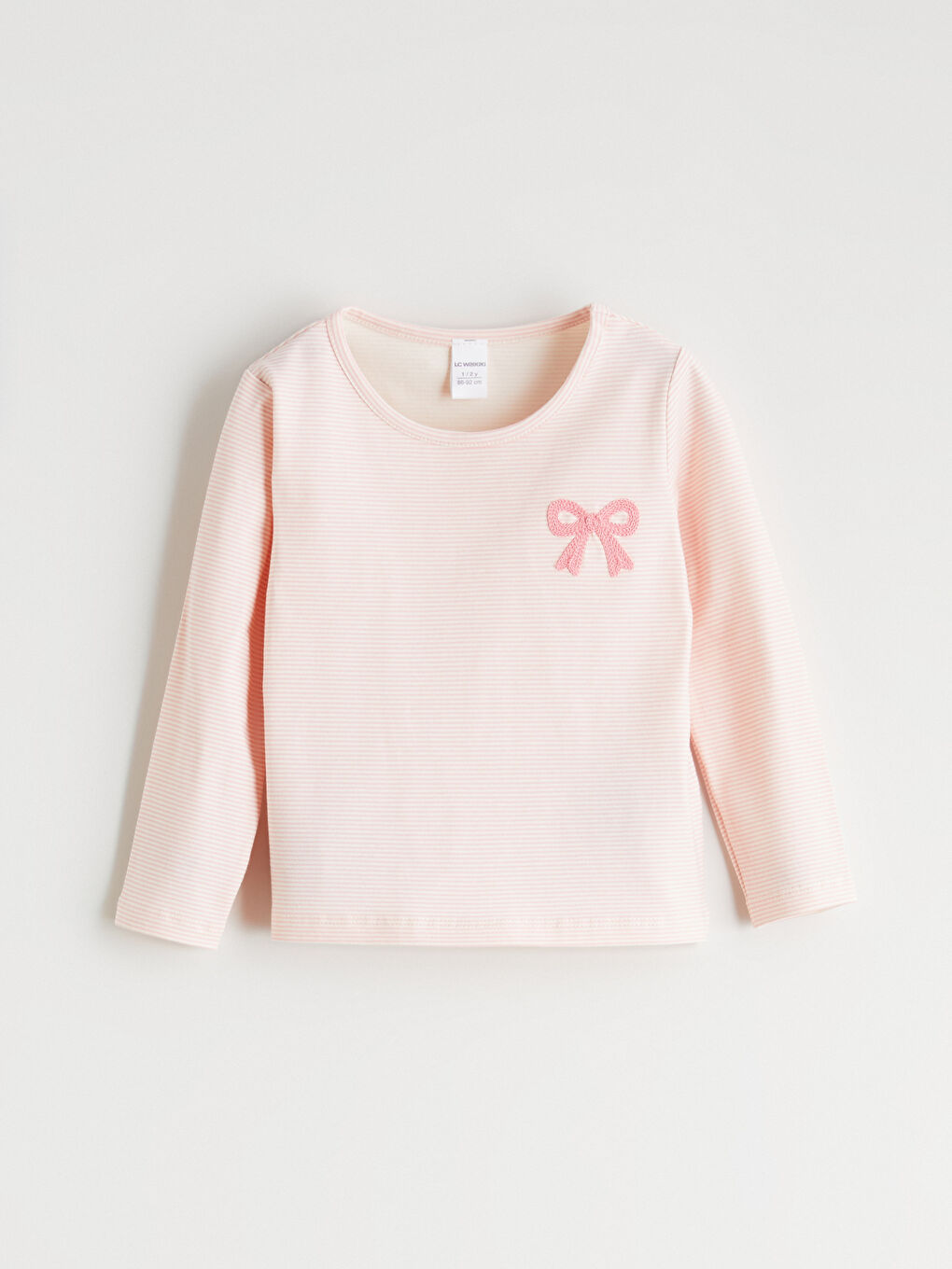 Pembe Bisiklet Yaka Fiyonk Nakışlı Kız Bebek Tişört