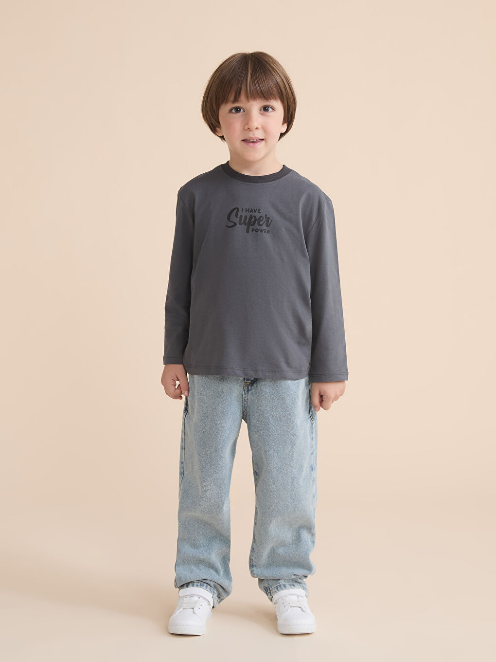 Antrasit Dinozor Baskılı Erkek Çocuk Tişört-1