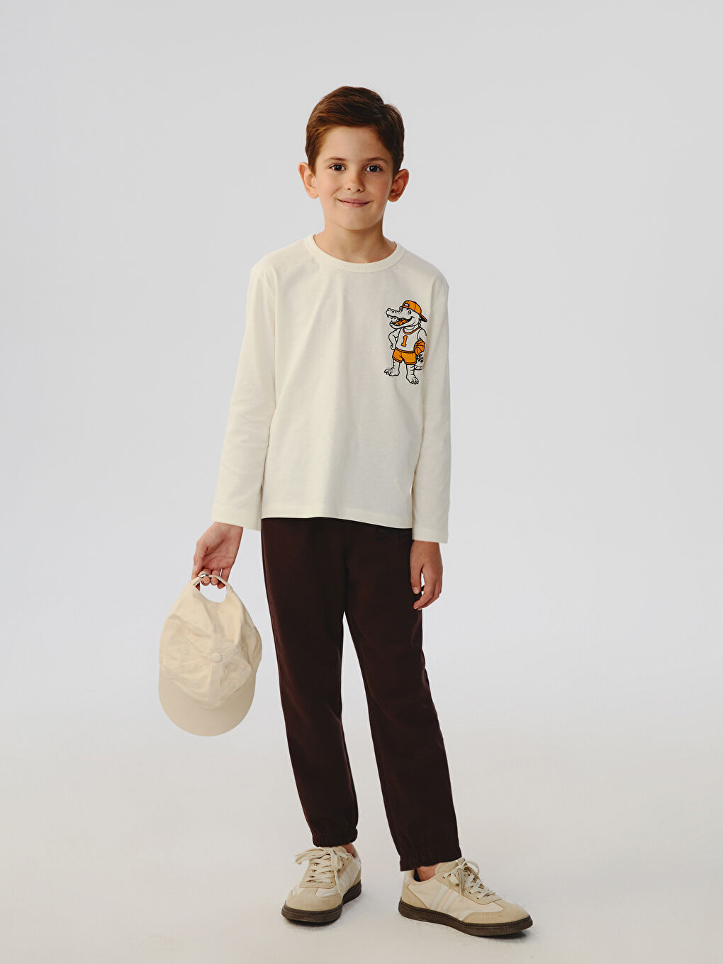 Bej Dinozor Baskılı Erkek Çocuk Tişört-1