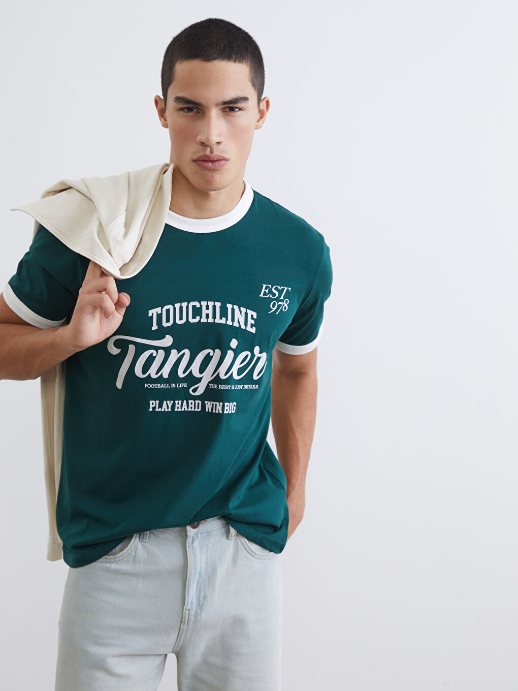 T-shirt en Jersey Imprimé à Col Rond pour Hommes