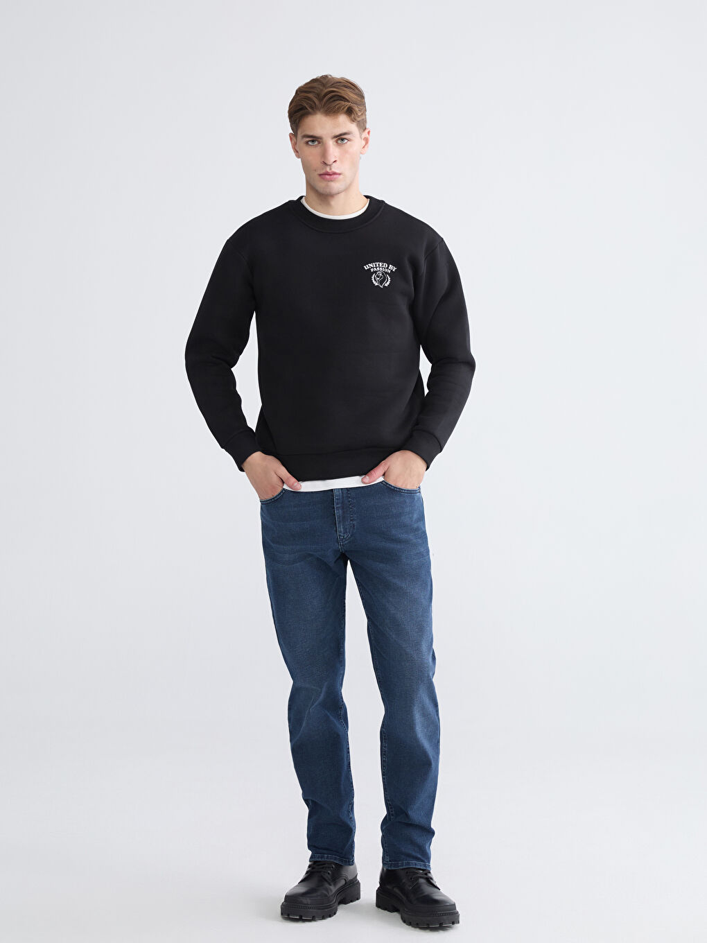 Crew Neck Printed Men's Thick Sweatshirt-1