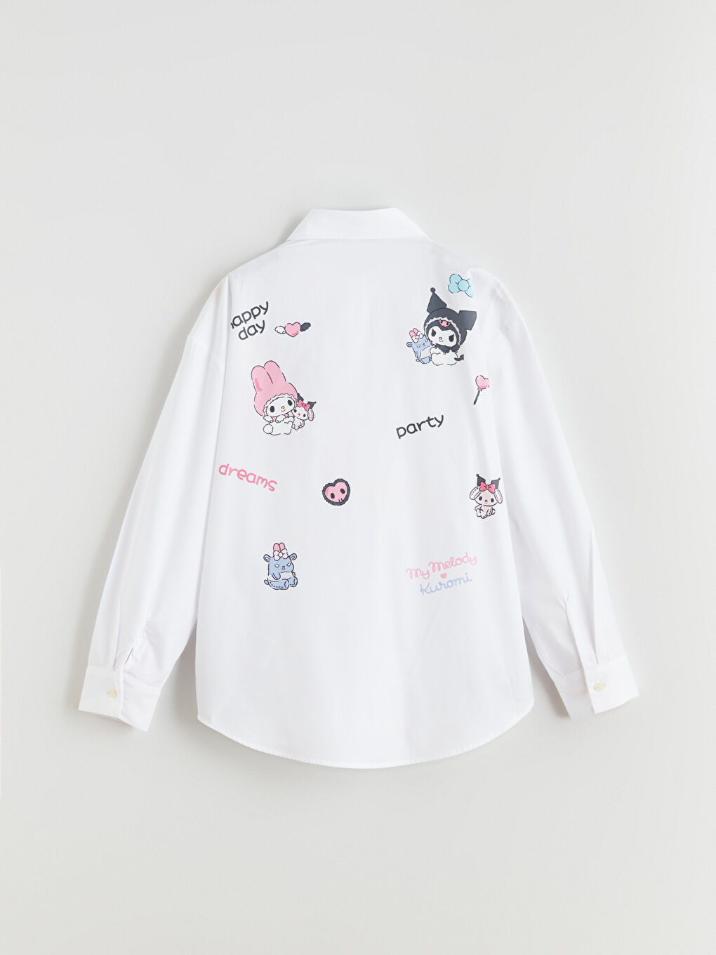 Beyaz My Melody ve Kuromi Baskılı Kız Çocuk Gömlek-2