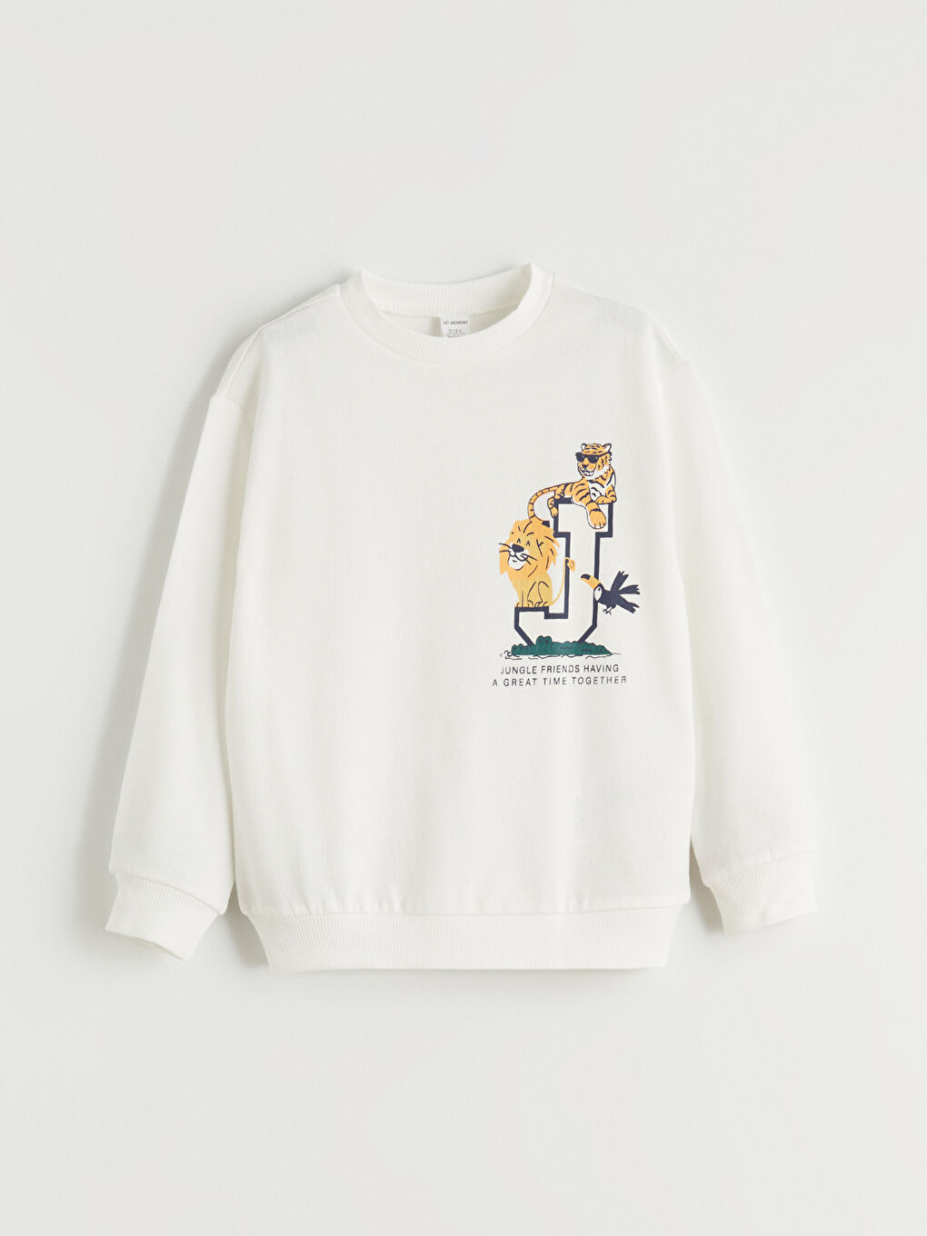 Bej Bisiklet Yaka Baskılı Erkek Çocuk Sweatshirt