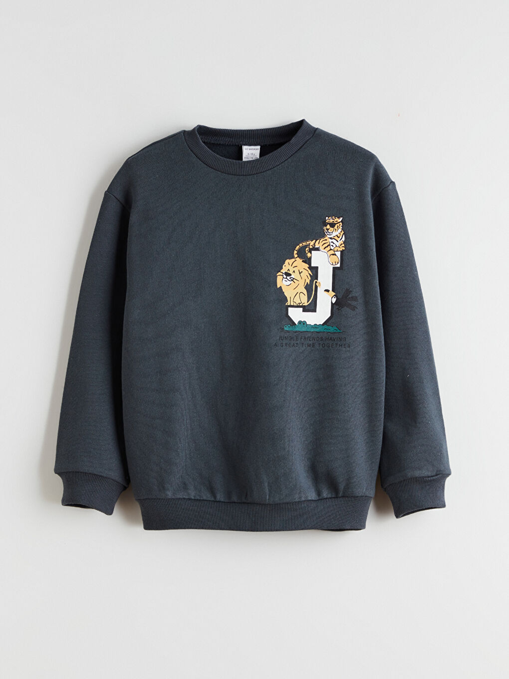 Antrasit Bisiklet Yaka Baskılı Erkek Çocuk Sweatshirt