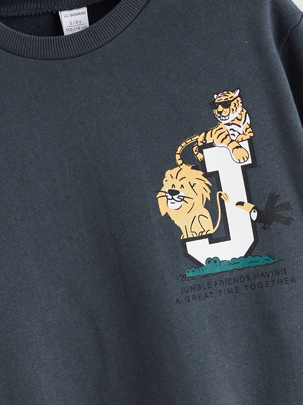 Antrasit Bisiklet Yaka Baskılı Erkek Çocuk Sweatshirt-2