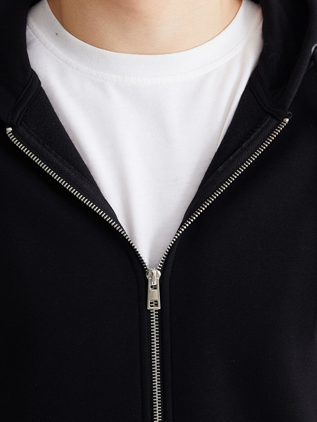 Siyah Kapüşonlu Erkek Fermuarlı Sweatshirt-2