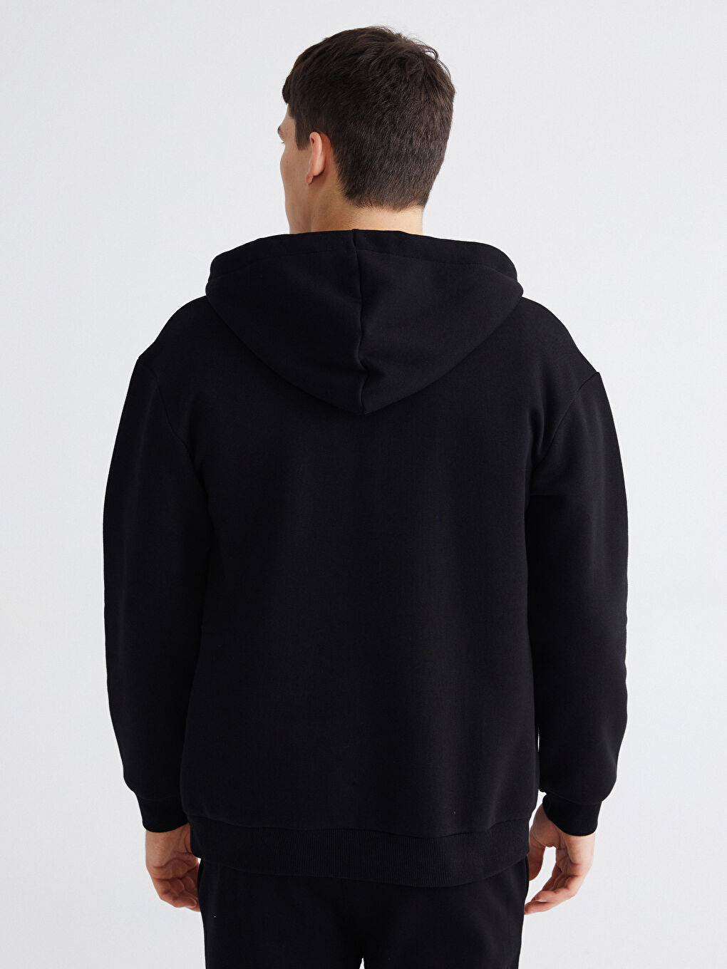 Siyah Kapüşonlu Erkek Fermuarlı Sweatshirt-3