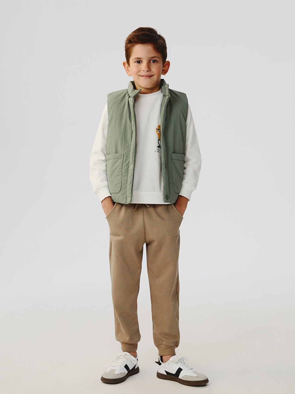 Bej Baskılı Erkek Çocuk Sweatshirt ve Eşofman Altı