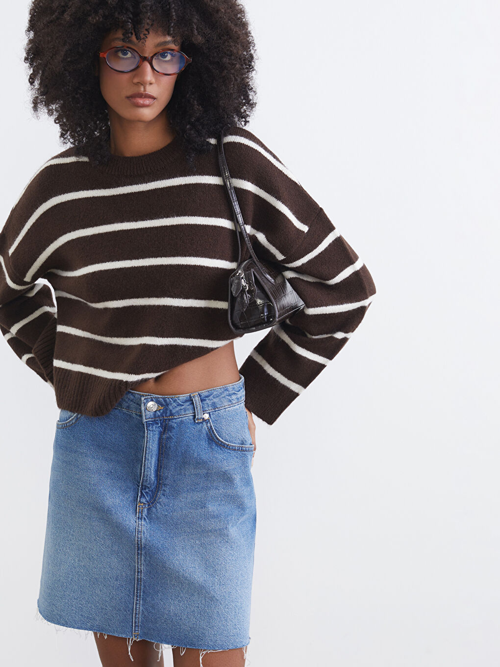 Crew Neck Striped Oversize Women's Knitwear Sweater