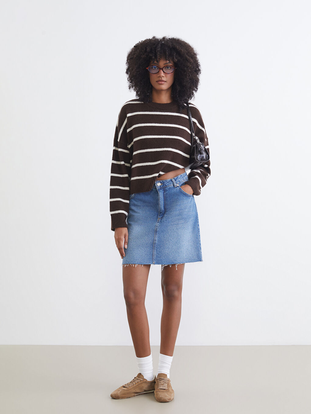 Crew Neck Striped Oversize Women's Knitwear Sweater-1