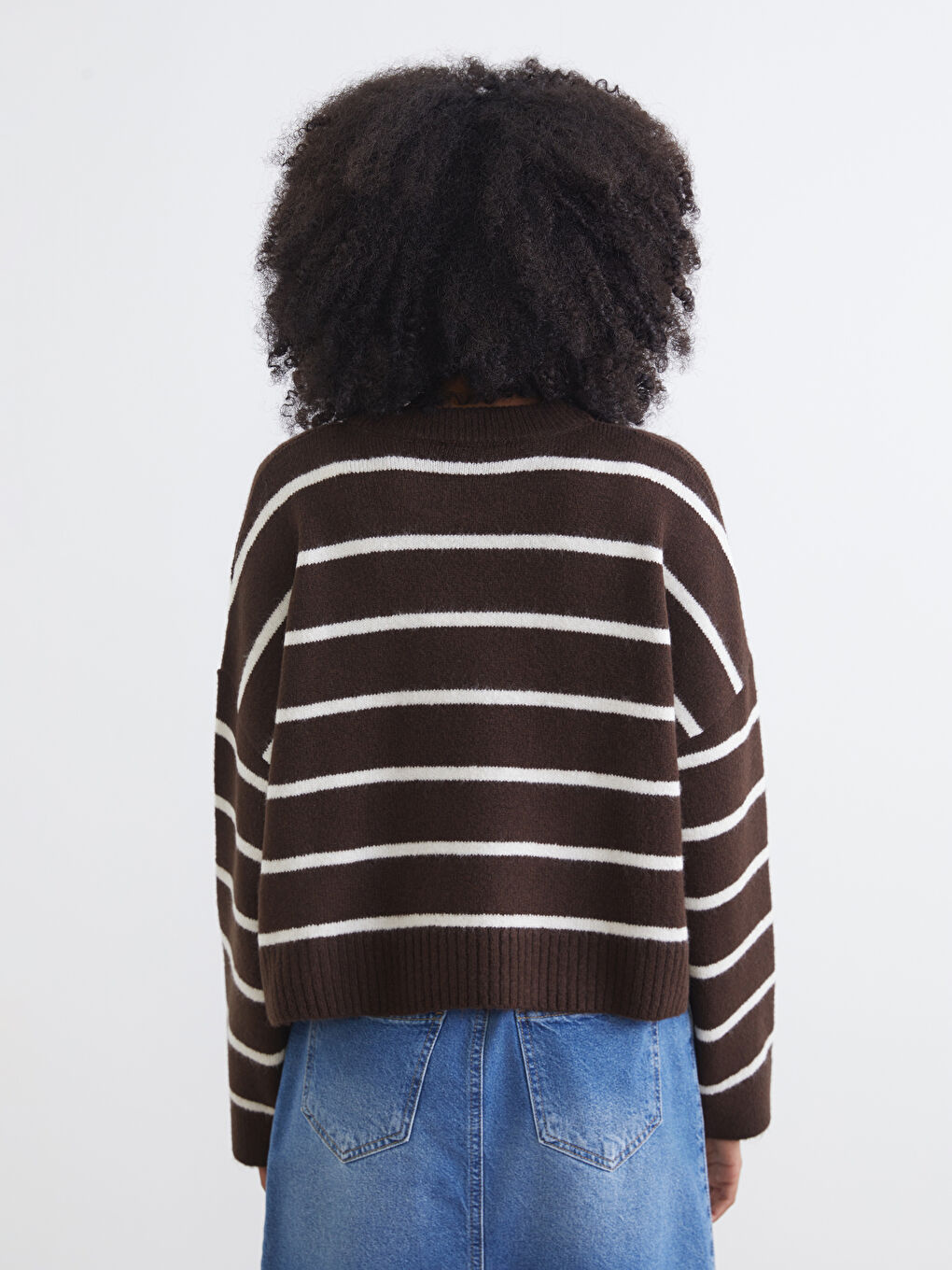 Crew Neck Striped Oversize Women's Knitwear Sweater-3