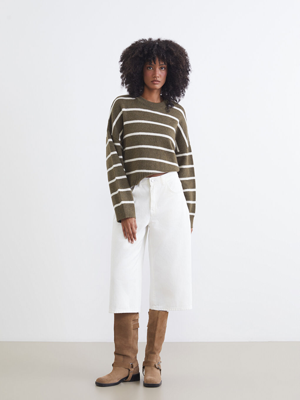 Crew Neck Striped Oversize Women's Knitwear Sweater-1