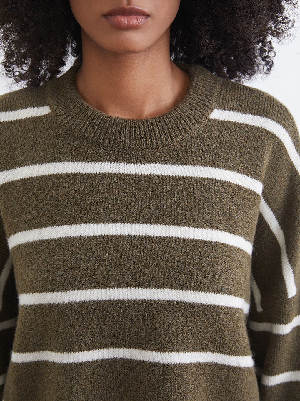 Crew Neck Striped Oversize Women's Knitwear Sweater-2
