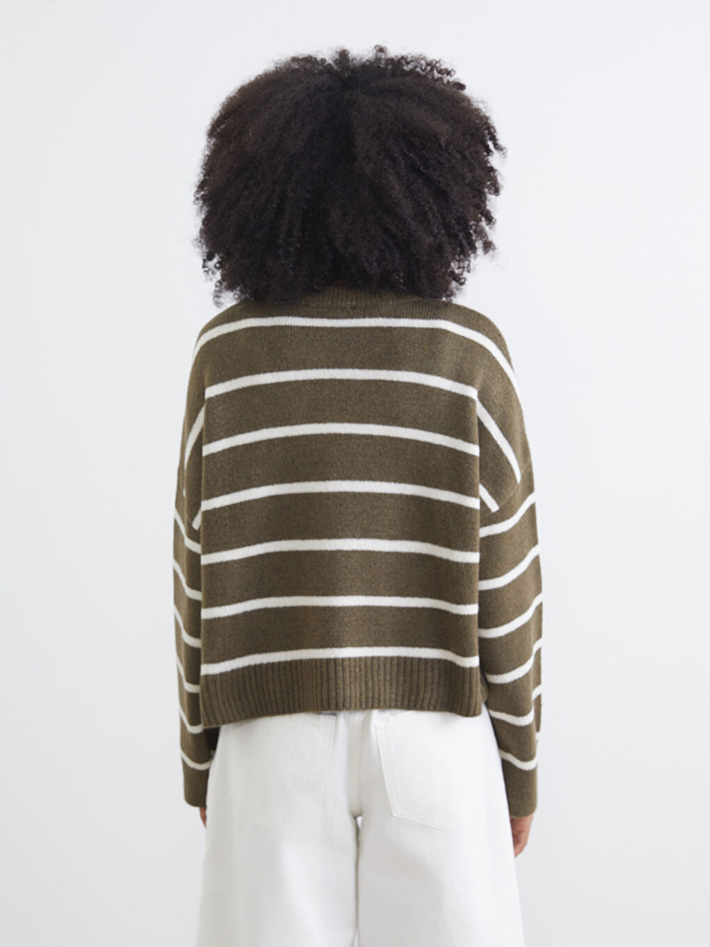 Crew Neck Striped Oversize Women's Knitwear Sweater-3