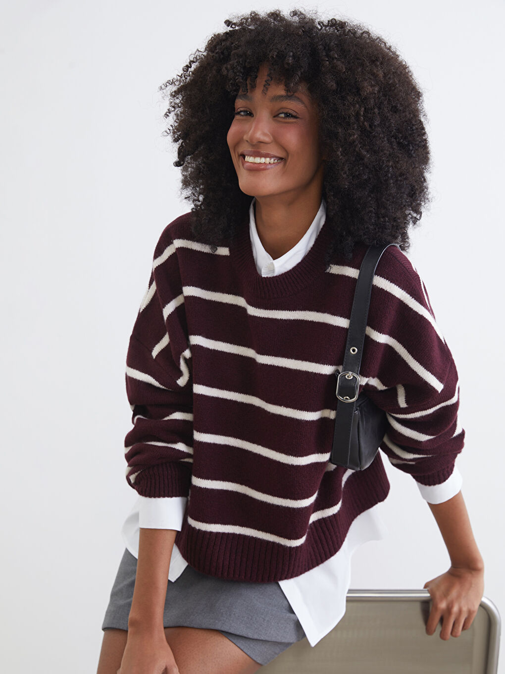 Crew Neck Striped Oversize Women's Knitwear Sweater