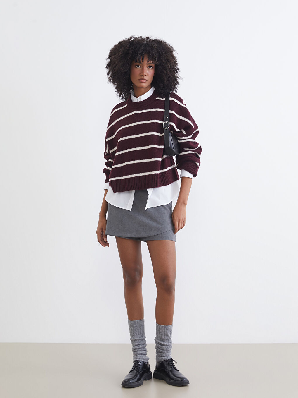 Crew Neck Striped Oversize Women's Knitwear Sweater-1