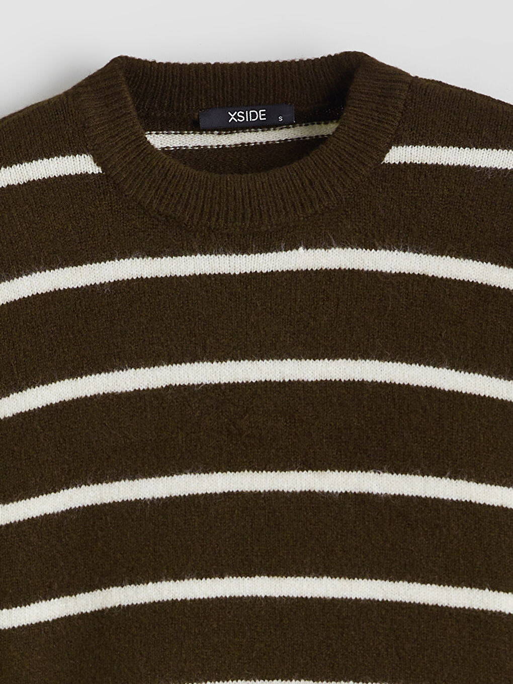 Kahverengi Bisiklet Yaka Çizgili Oversize Kadın Triko Kazak-5